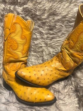 Men's Yellow Ostrich Leather Western Boots Sz 9.5